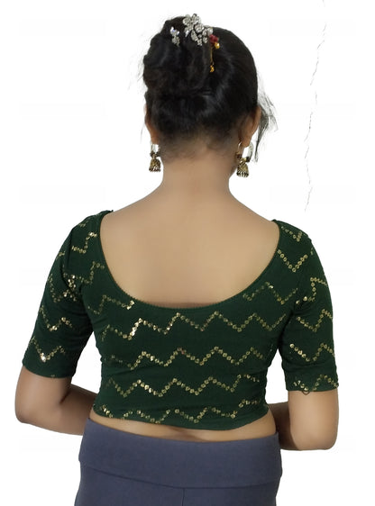 PU Fashion Stylish Readymade Party Wear Stretchable Sequin Embroidered Blouse