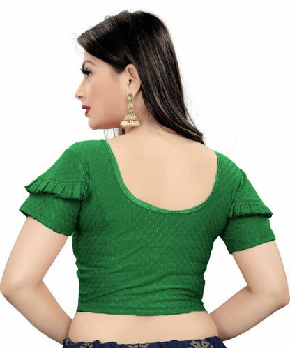 PU Fashion Fancy Frill Sleeve Blouse – Stylish Stretchable Readymade Saree Blouse