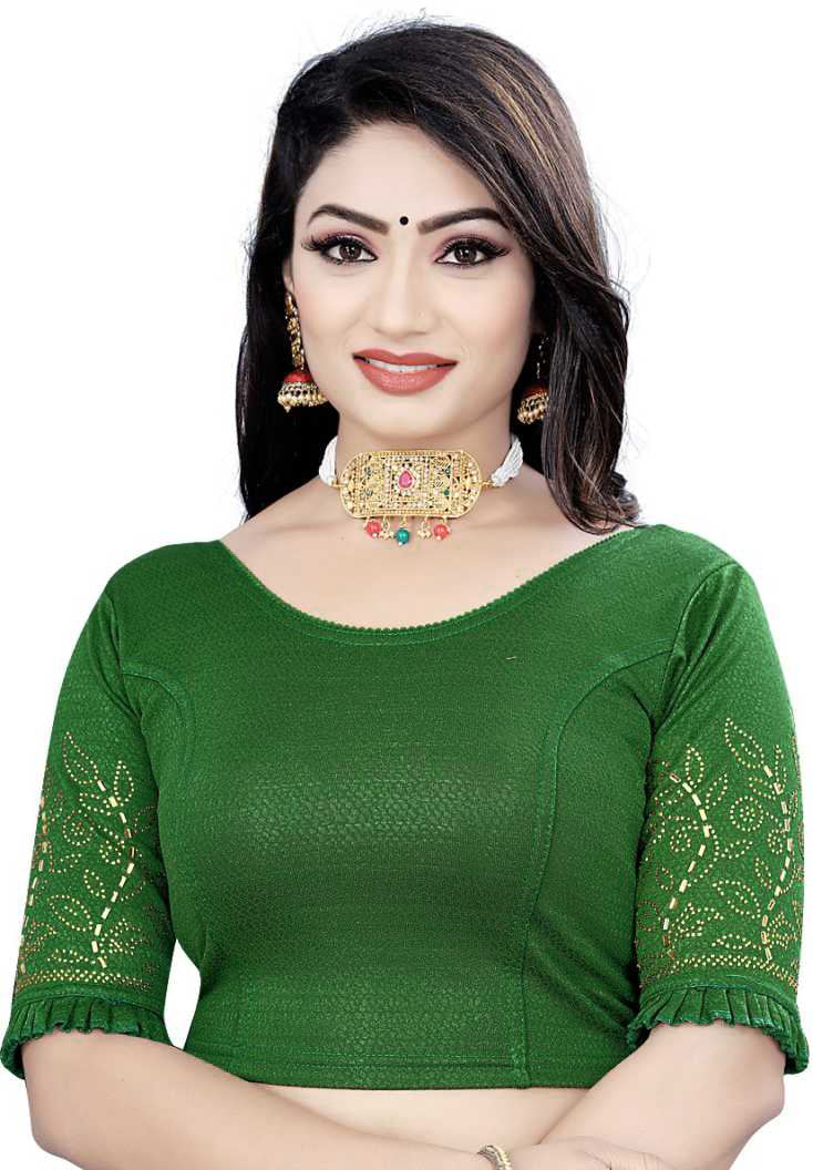 PU Fashion Stretchable Lycra Readymade Blouse with Frill & Swarovski Work