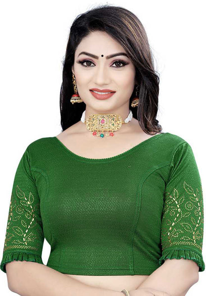 PU Fashion Stretchable Lycra Readymade Blouse with Frill & Swarovski Work