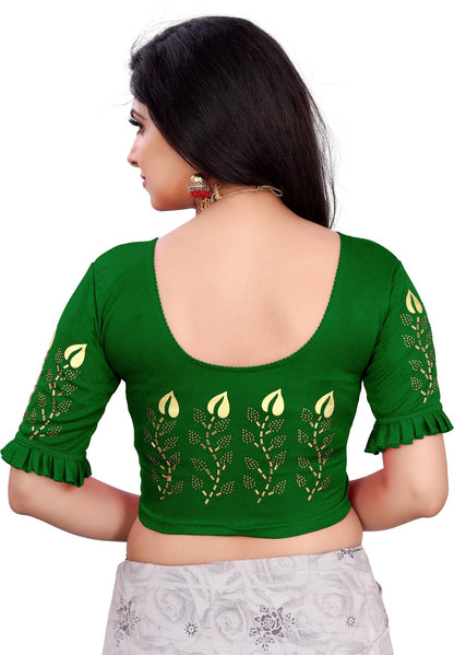 PU Fashion Women's Black Lycra Blouse with Golden Print | Readymade Stretchable Blouse