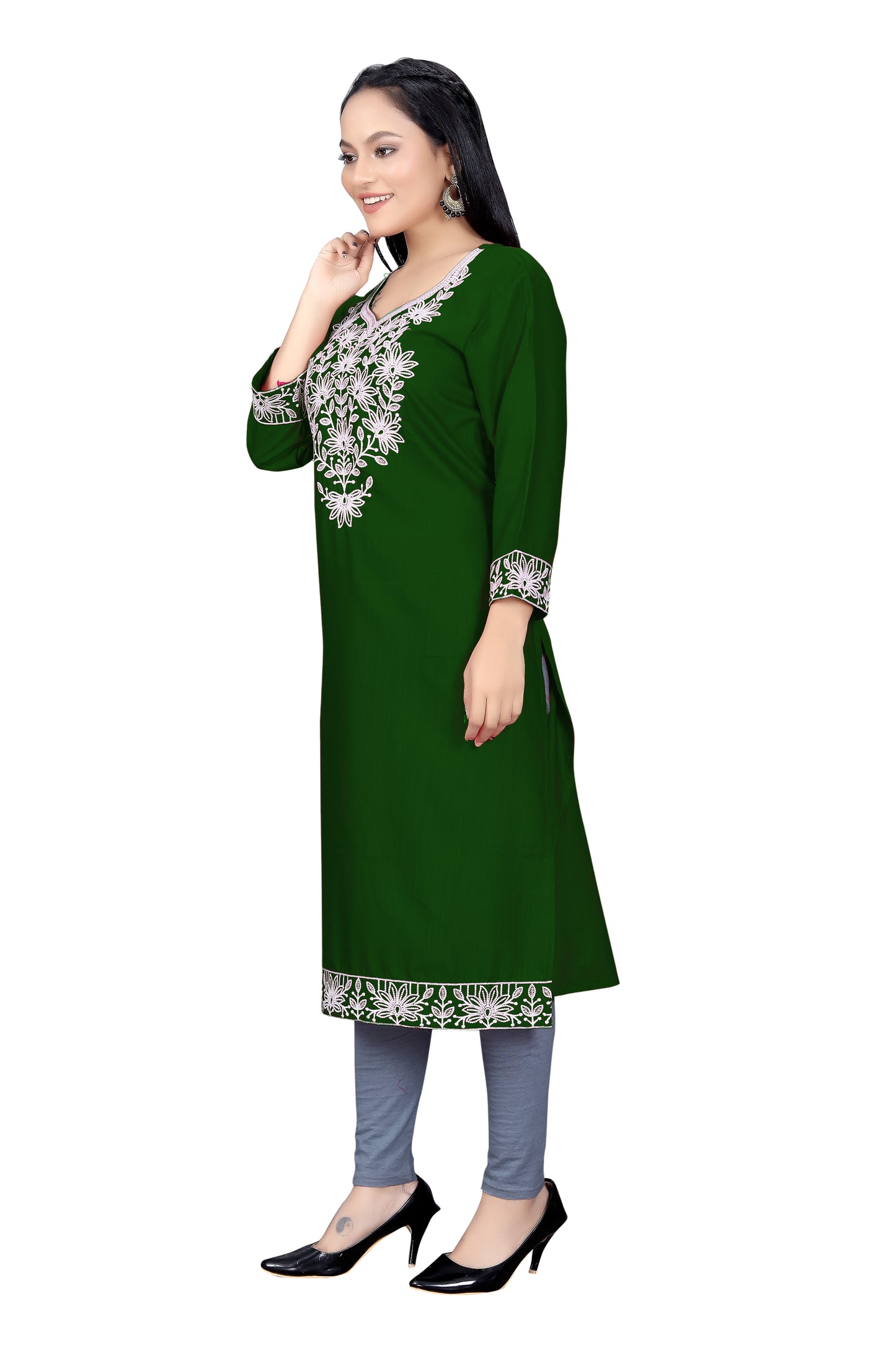 PU Fashion Chikankari Style Embroidered Long Kurti for Women | Elegant Straight Fit for Office & Festive Wear