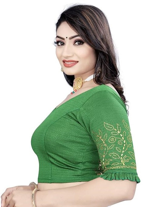 PU Fashion Stretchable Lycra Readymade Blouse with Frill & Swarovski Work