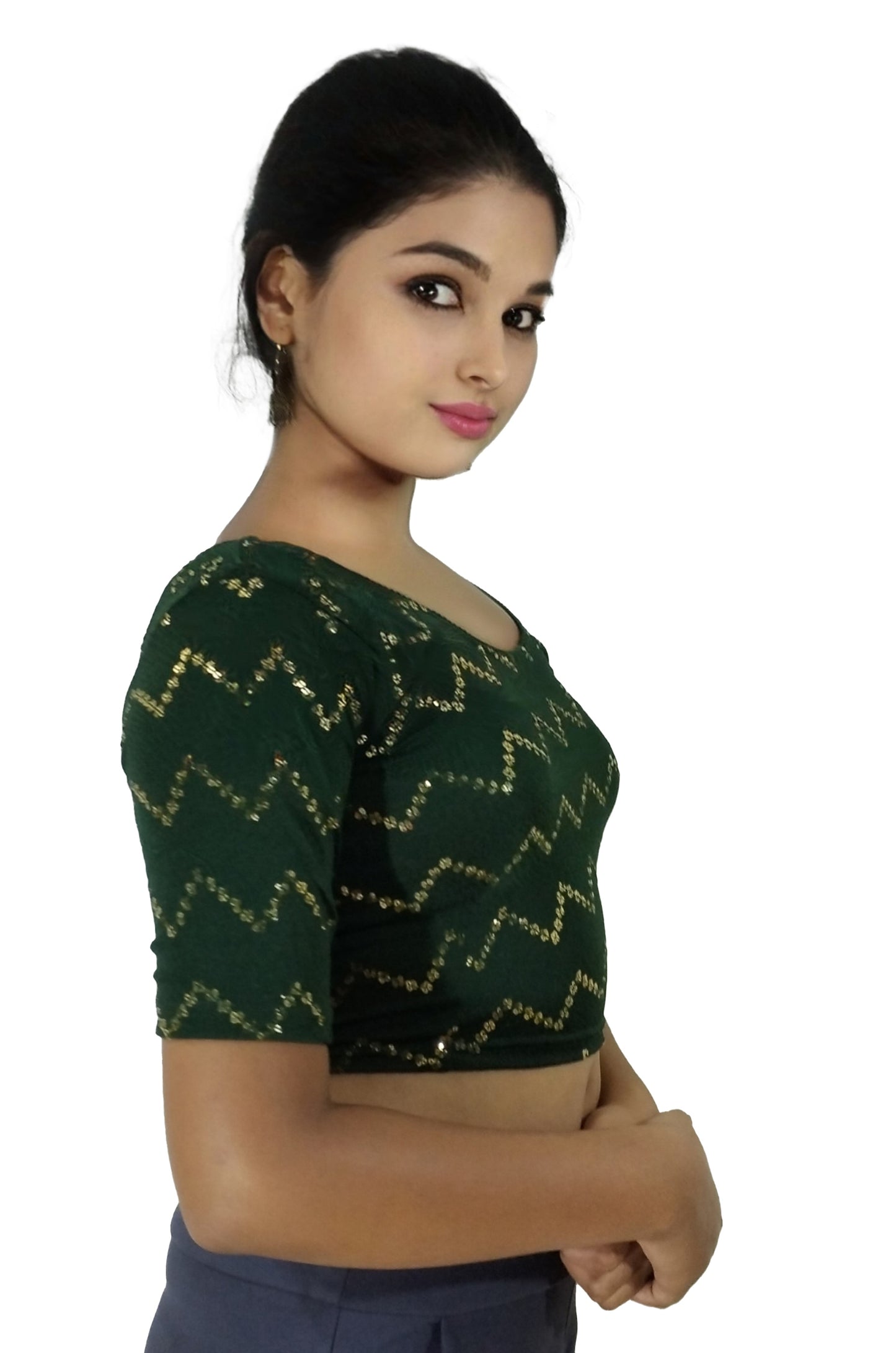 PU Fashion Stylish Readymade Party Wear Stretchable Sequin Embroidered Blouse