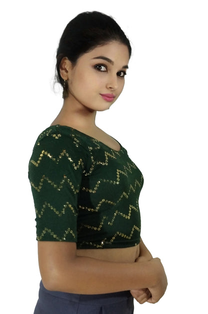 PU Fashion Stylish Readymade Party Wear Stretchable Sequin Embroidered Blouse