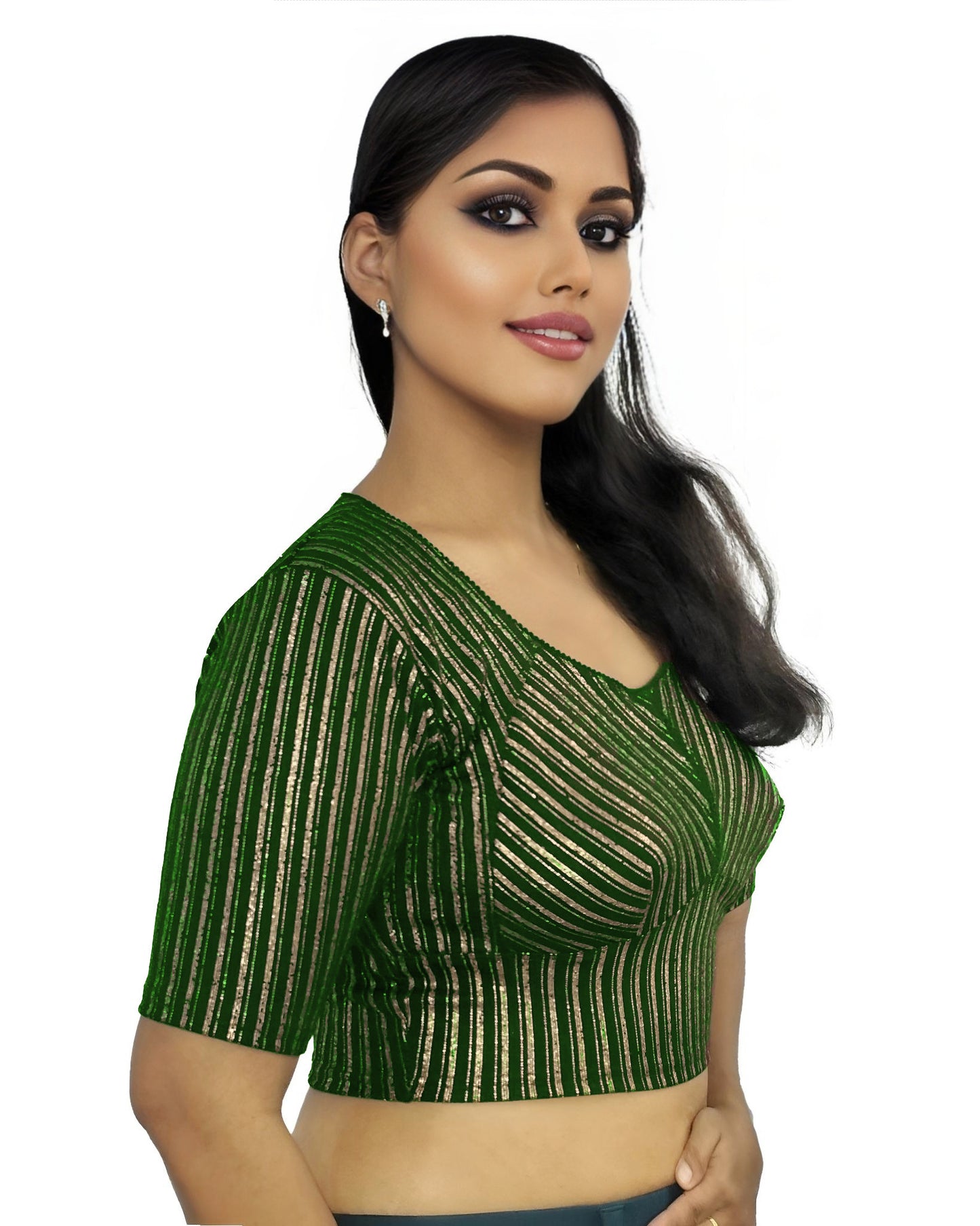 PU Fashion Jacquard Stretchable Saree Blouse | Back Hook & Katroi Design