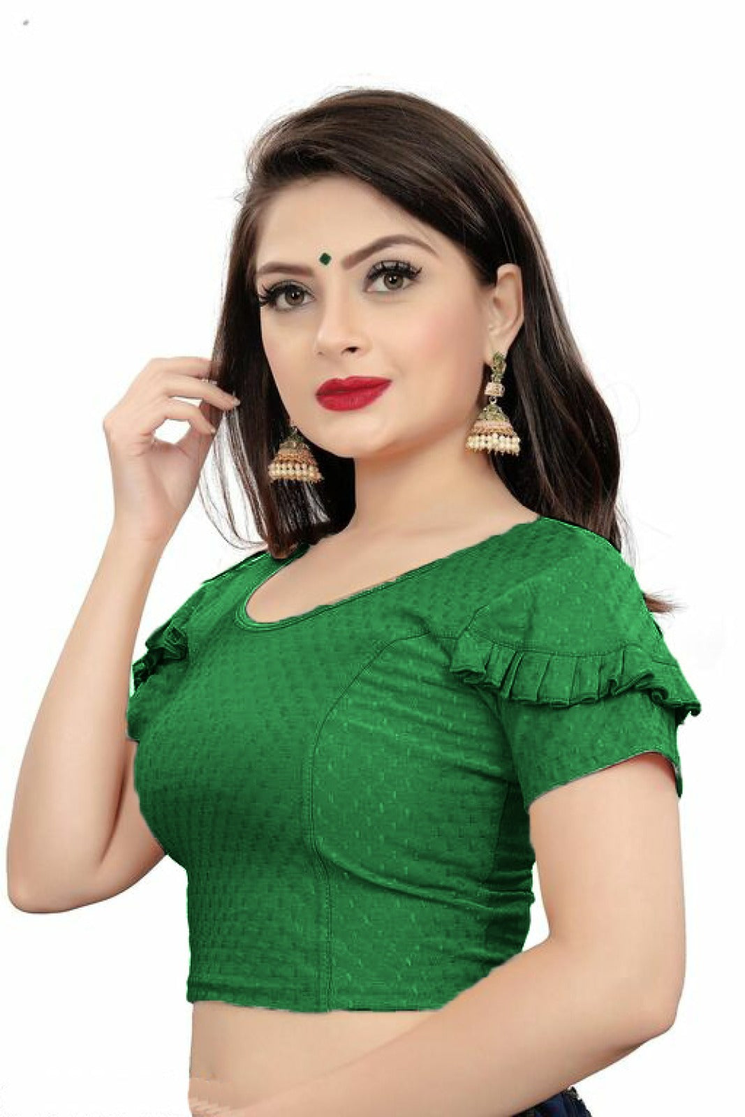 PU Fashion Fancy Frill Sleeve Blouse – Stylish Stretchable Readymade Saree Blouse