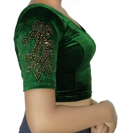 PU Fashion Women's Fancy Velvet Blouse with Stone Work | Stylish Readymade Saree Blouse for Party & Wedding