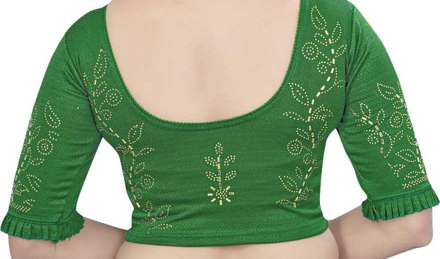 PU Fashion Stretchable Lycra Readymade Blouse with Frill & Swarovski Work
