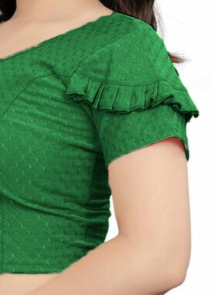 PU Fashion Fancy Frill Sleeve Blouse – Stylish Stretchable Readymade Saree Blouse