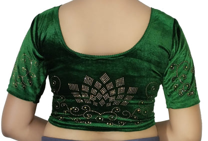PU Fashion Women's Fancy Velvet Blouse with Stone Work | Stylish Readymade Saree Blouse for Party & Wedding