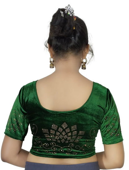 PU Fashion Women's Fancy Velvet Blouse with Stone Work | Stylish Readymade Saree Blouse for Party & Wedding