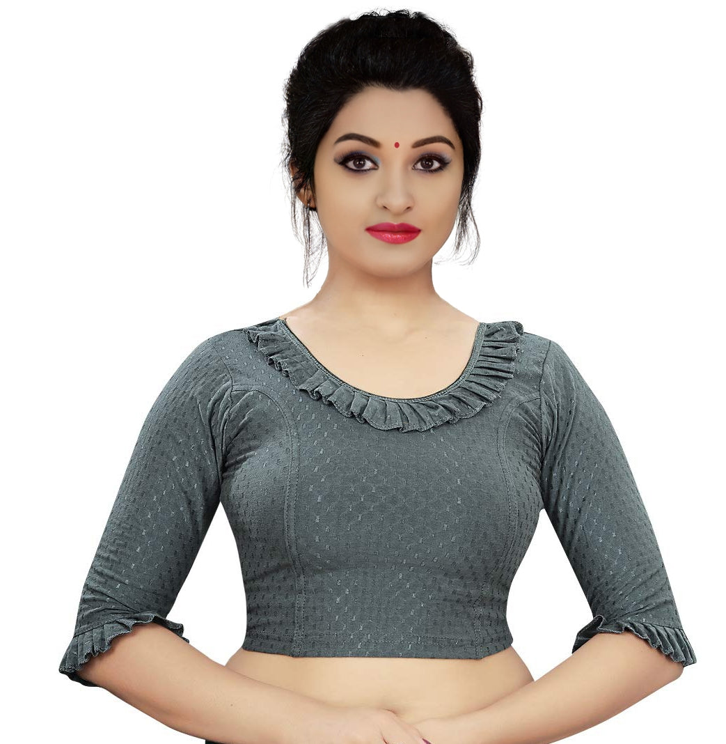 PU Fashion Frill Design Blouse – Stylish Stretchable Readymade Saree Blouse