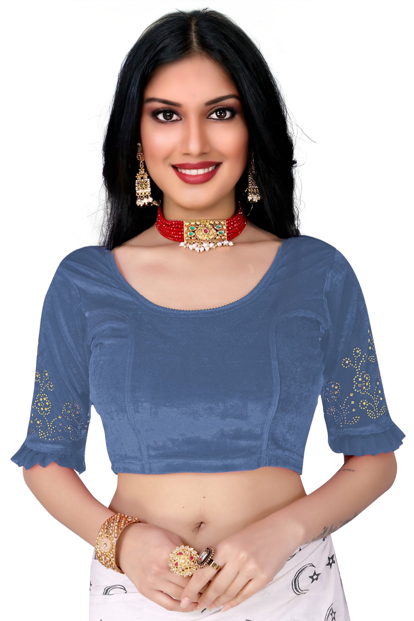 PU Fashion Stretchable Sequin Embroidery Blouse for Saree, Lehenga & Party Wear