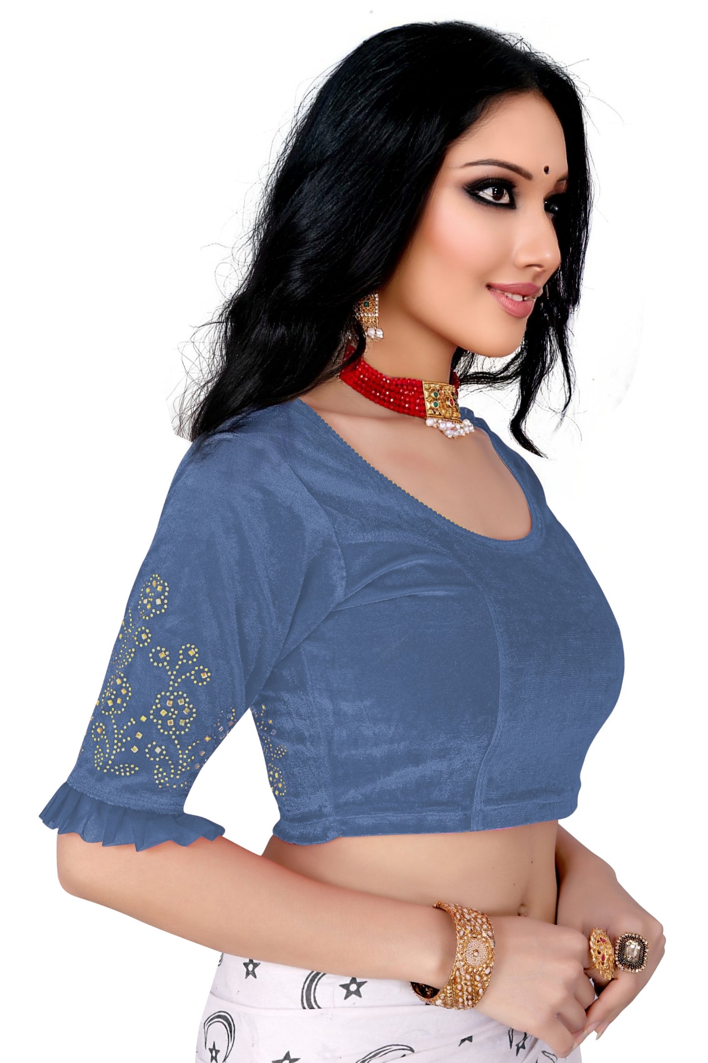 PU Fashion Stretchable Sequin Embroidery Blouse for Saree, Lehenga & Party Wear