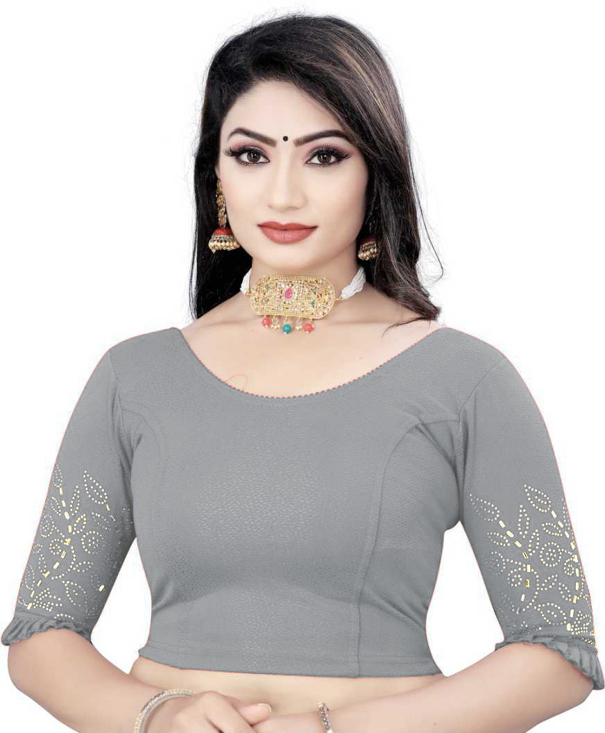 PU Fashion Stretchable Lycra Readymade Blouse with Frill & Swarovski Work