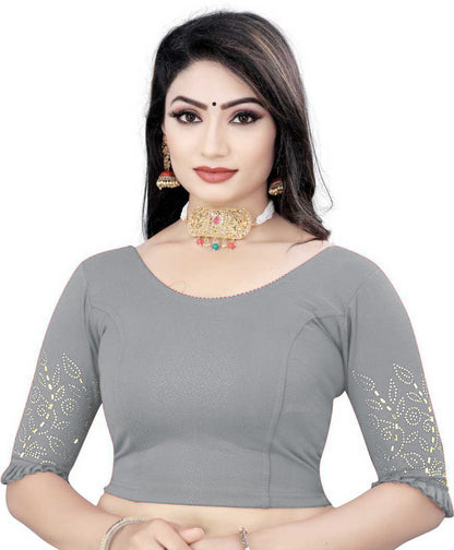 PU Fashion Stretchable Lycra Readymade Blouse with Frill & Swarovski Work