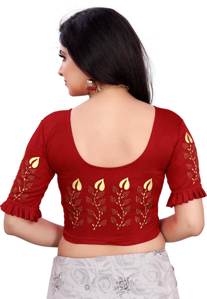 PU Fashion Women's Black Lycra Blouse with Golden Print | Readymade Stretchable Blouse