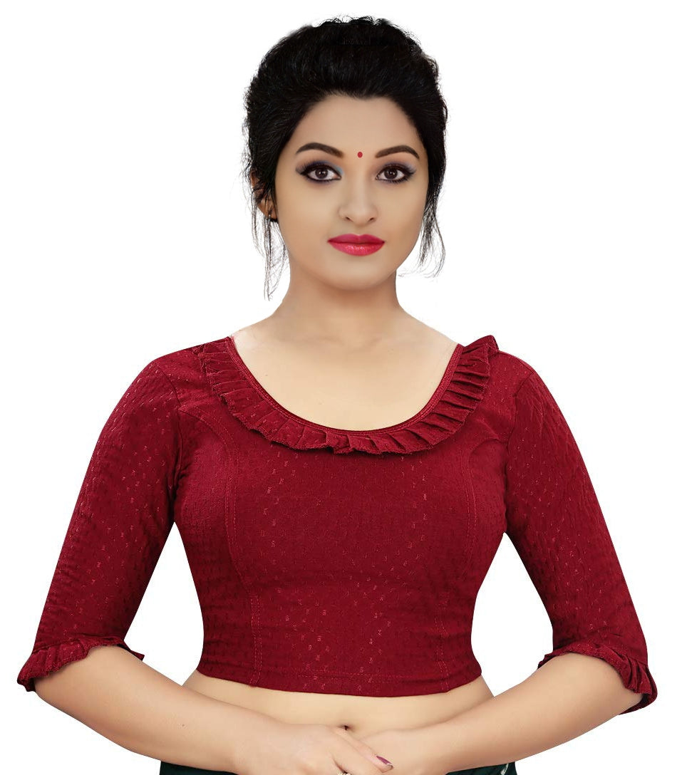 PU Fashion Frill Design Blouse – Stylish Stretchable Readymade Saree Blouse