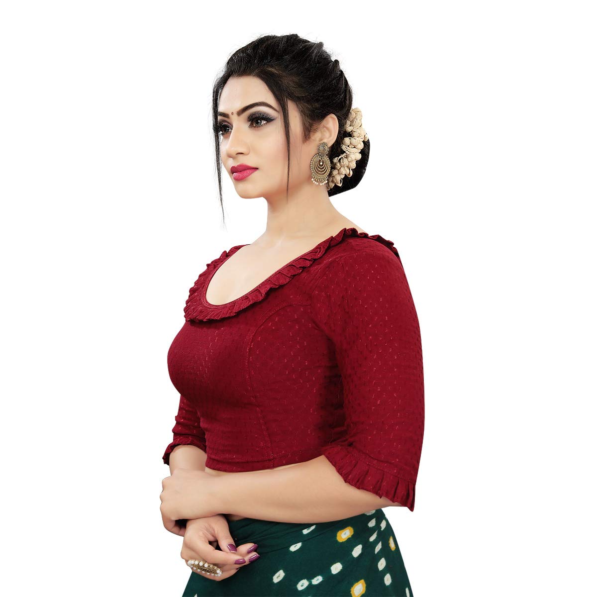 PU Fashion Frill Design Blouse – Stylish Stretchable Readymade Saree Blouse