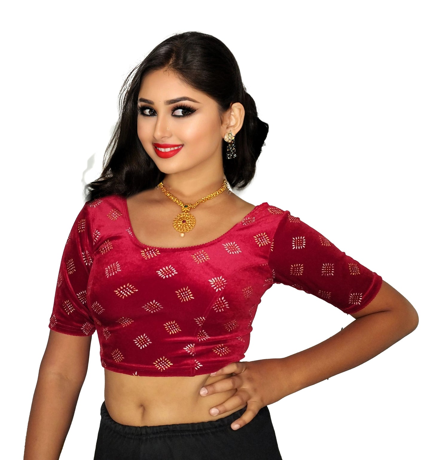 PU Fashion Stretchable Velvet Sequin Blouse for Saree, Lehenga, and Party Wear