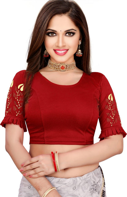 PU Fashion Women's Black Lycra Blouse with Golden Print | Readymade Stretchable Blouse