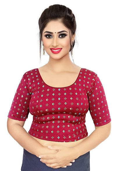 PU Fashion Pigment Print Blouse – Readymade, Stylish Multicolor Design, Elbow Sleeves
