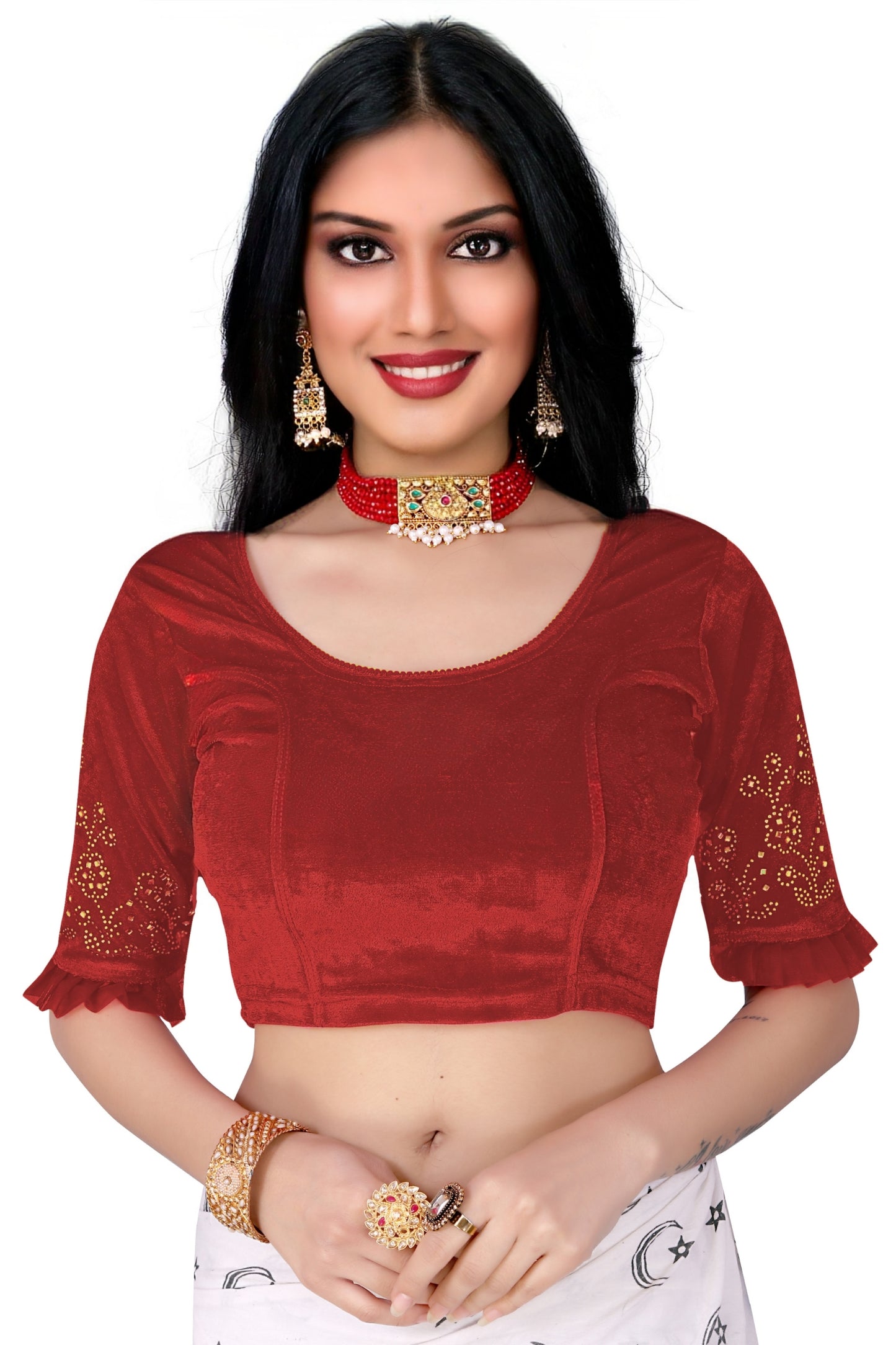 PU Fashion Stretchable Sequin Embroidery Blouse for Saree, Lehenga & Party Wear