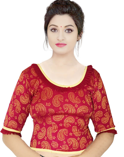 PU Fashion Designer Lycra Blouse – Elegant Paisley Print, Stretchable & Comfortable