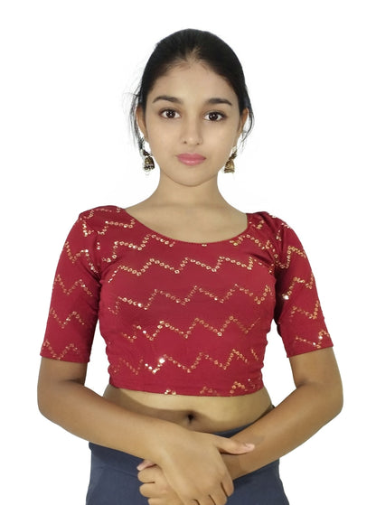 PU Fashion Stylish Readymade Party Wear Stretchable Sequin Embroidered Blouse