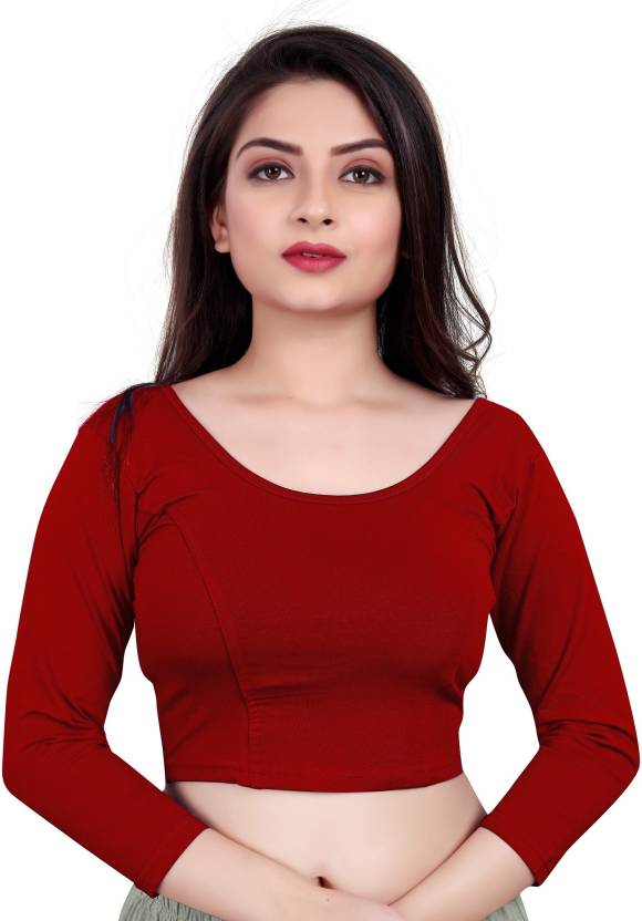 PU Fashion Cotton Stretchable Blouse – Round Neck, Full Sleeve, Readymade Crop Top