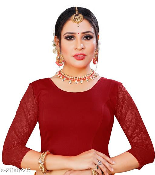 PU Fashion Stretchable Cotton Lycra Blouse – Readymade Long Sleeve Net Choli