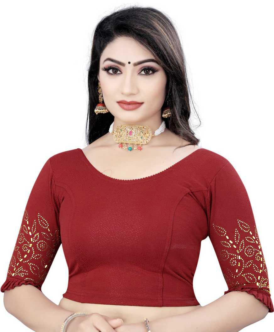 PU Fashion Stretchable Lycra Readymade Blouse with Frill & Swarovski Work