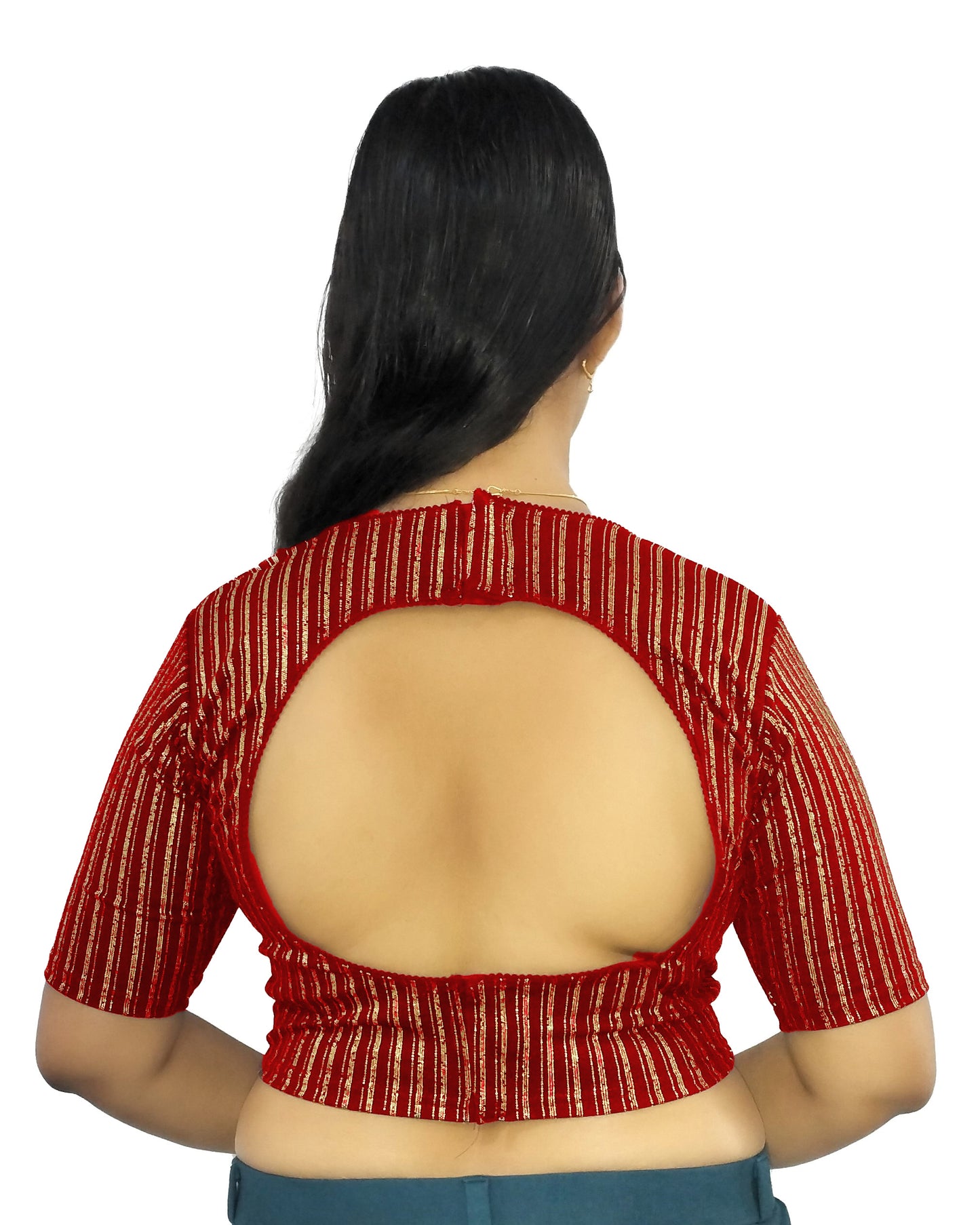 PU Fashion Jacquard Stretchable Saree Blouse | Back Hook & Katroi Design