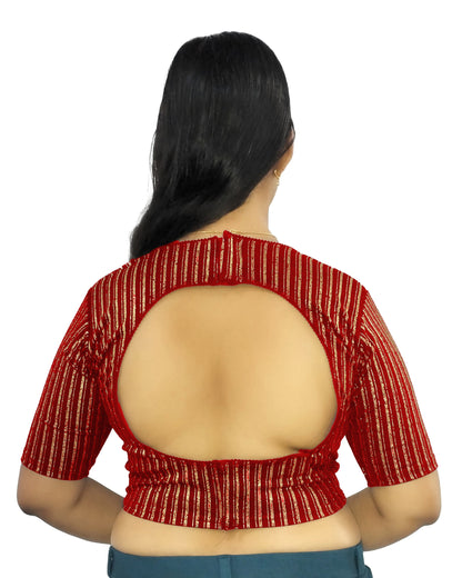 PU Fashion Jacquard Stretchable Saree Blouse | Back Hook & Katroi Design
