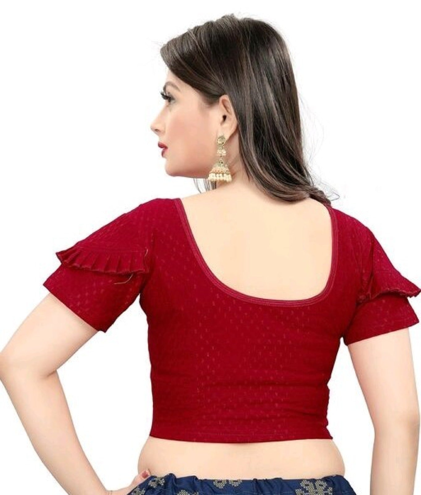 PU Fashion Fancy Frill Sleeve Blouse – Stylish Stretchable Readymade Saree Blouse