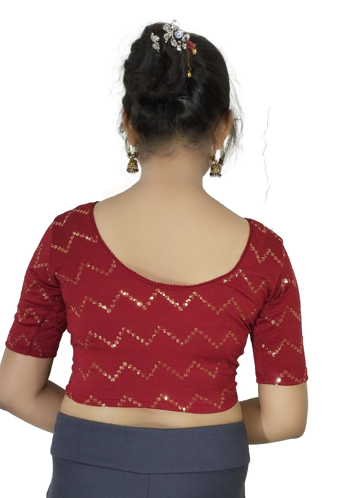 PU Fashion Stylish Readymade Party Wear Stretchable Sequin Embroidered Blouse