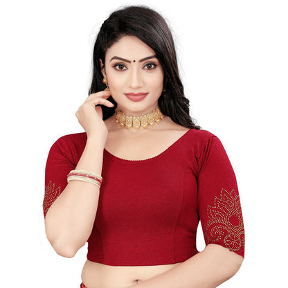 PU Fashion Readymade Lycra Blouse with Frill & Stone Work