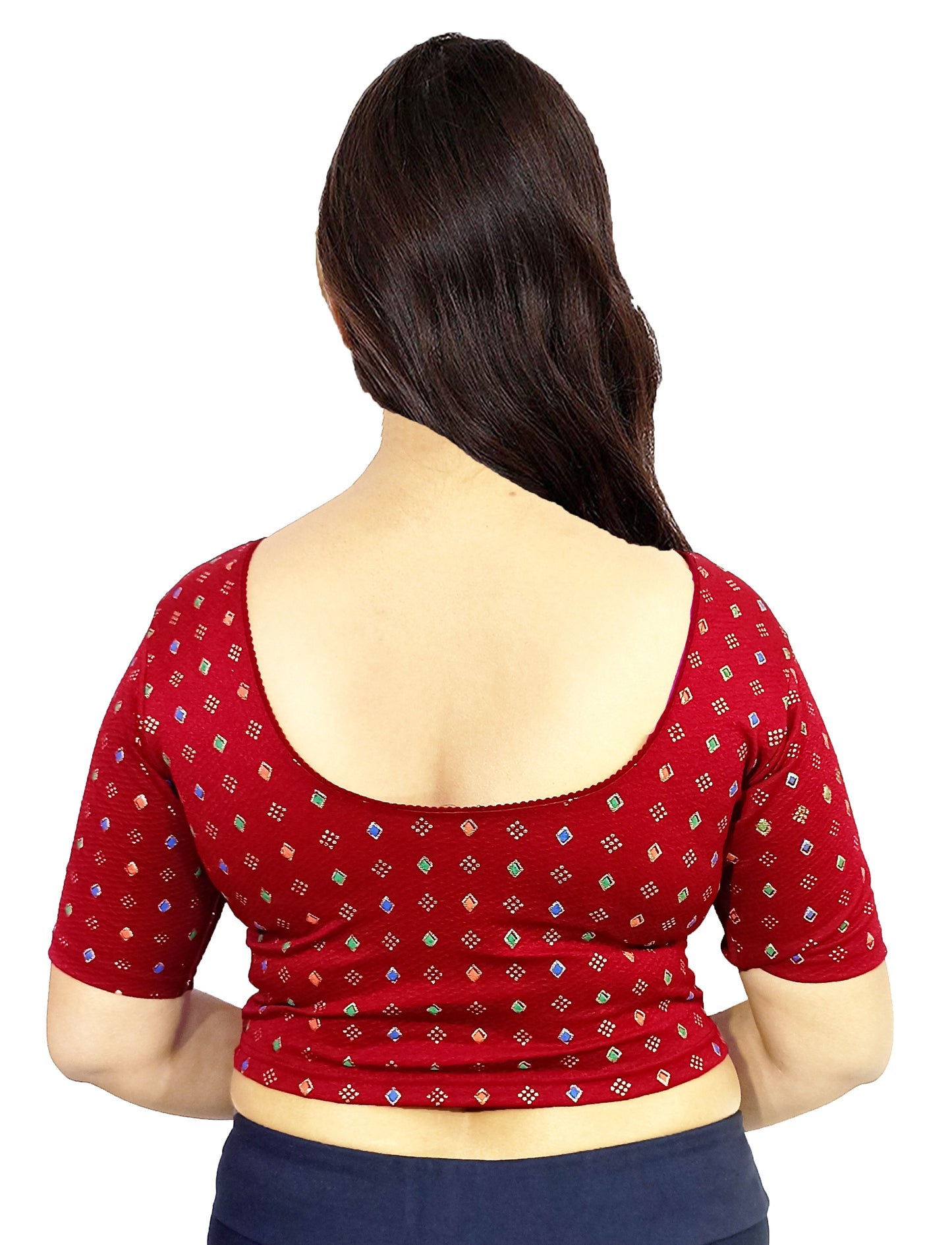 PU Fashion Pigment Print Blouse – Readymade, Stylish Multicolor Design, Elbow Sleeves