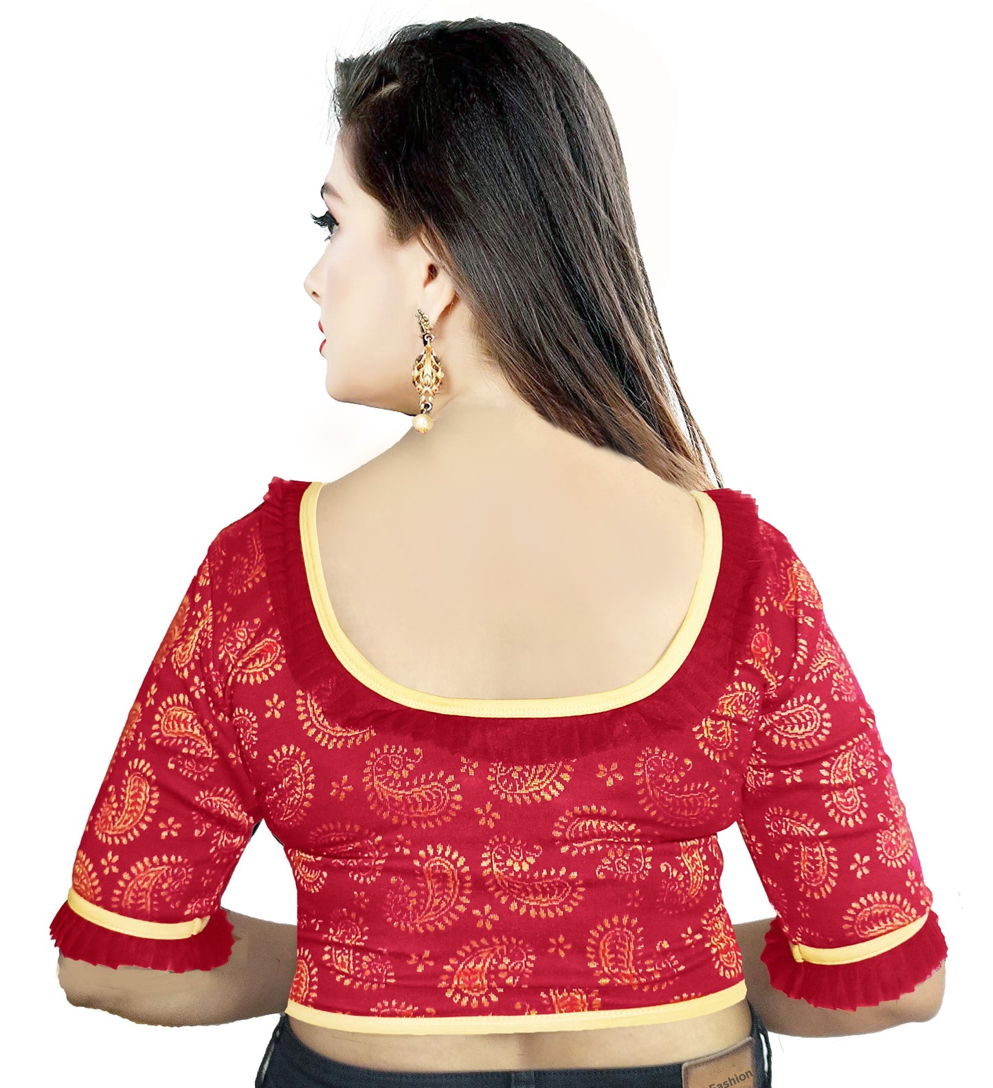 PU Fashion Designer Lycra Blouse – Elegant Paisley Print, Stretchable & Comfortable