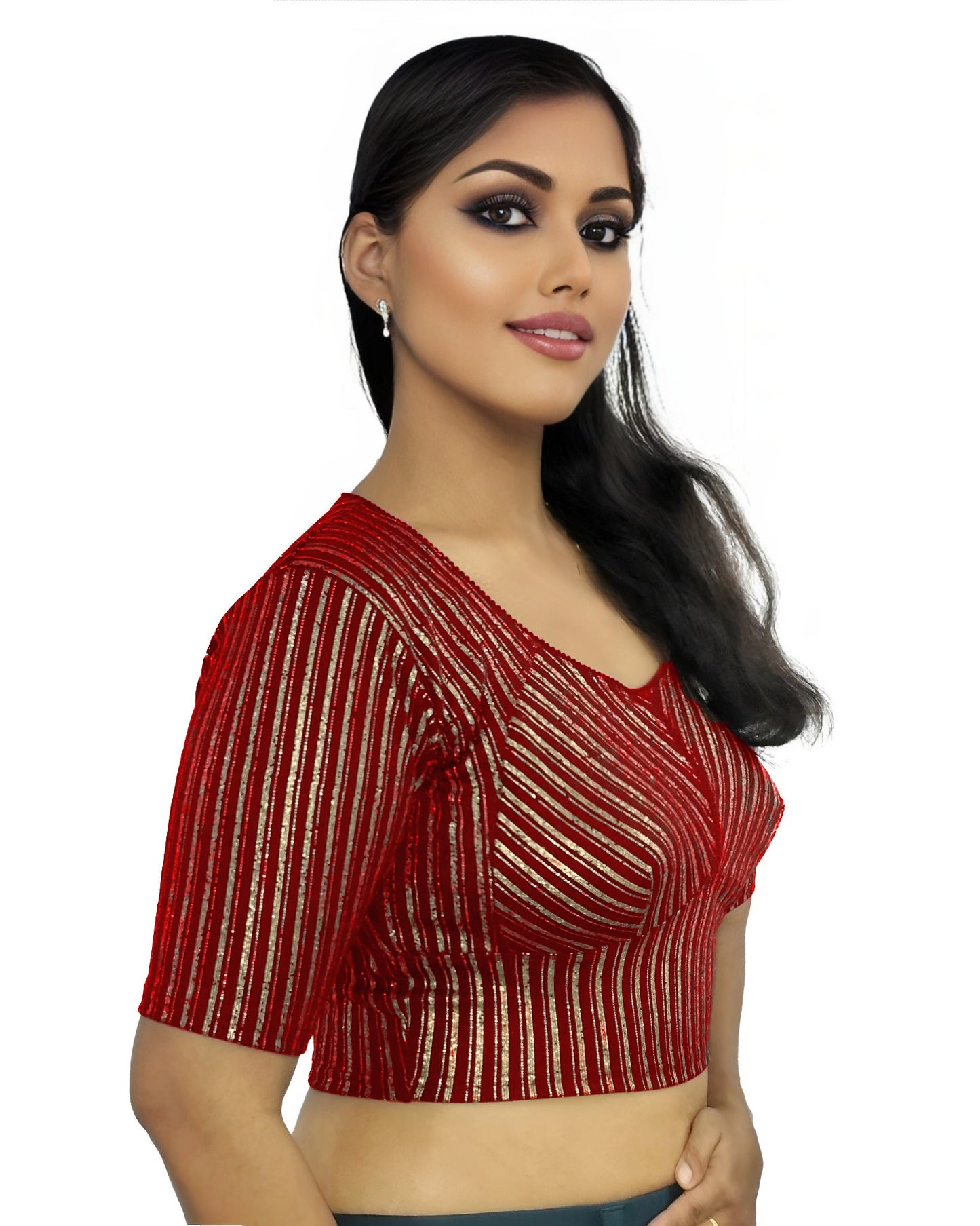 PU Fashion Jacquard Stretchable Saree Blouse | Back Hook & Katroi Design