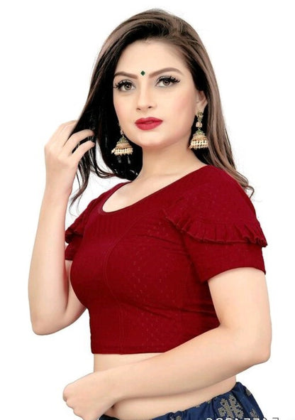 PU Fashion Fancy Frill Sleeve Blouse – Stylish Stretchable Readymade Saree Blouse