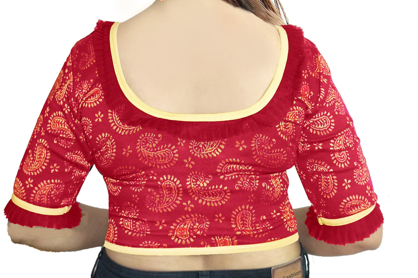 PU Fashion Designer Lycra Blouse – Elegant Paisley Print, Stretchable & Comfortable