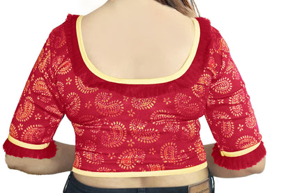 PU Fashion Designer Lycra Blouse – Elegant Paisley Print, Stretchable & Comfortable