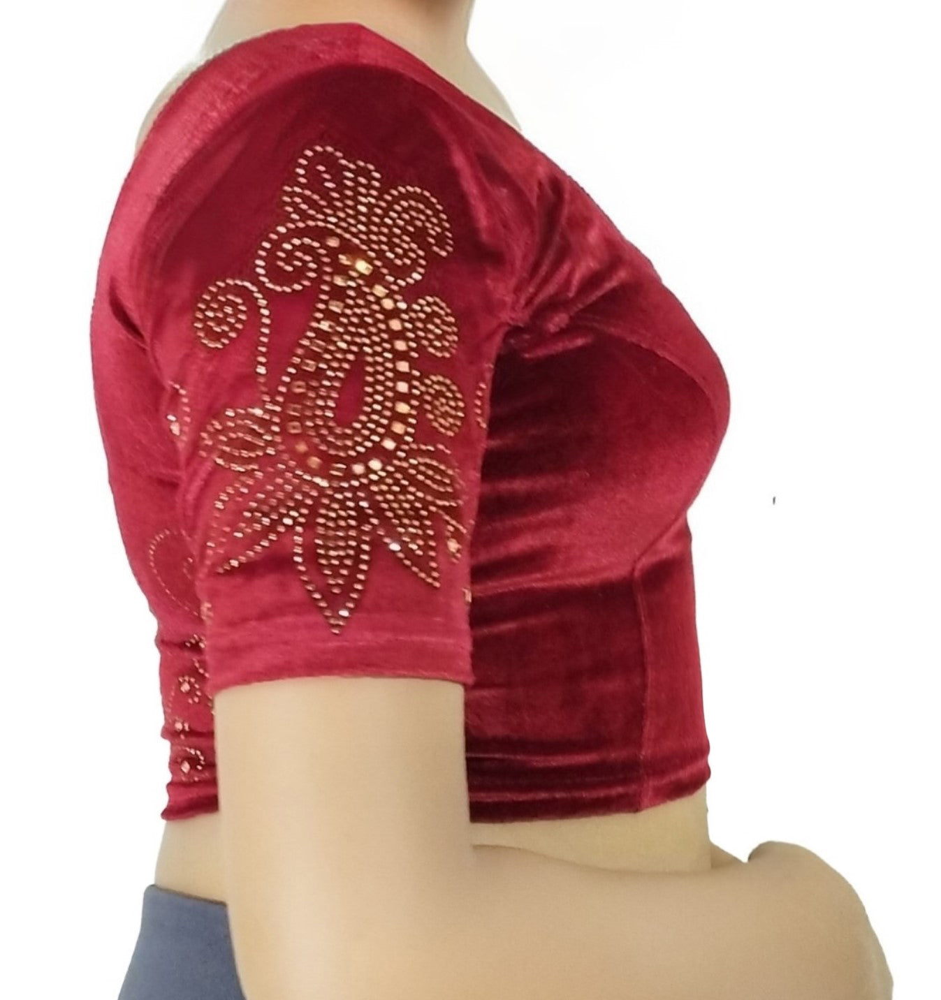 PU Fashion Women's Fancy Velvet Blouse with Stone Work | Stylish Readymade Saree Blouse for Party & Wedding