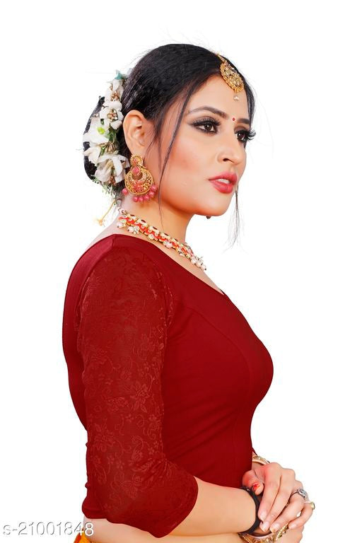 PU Fashion Stretchable Cotton Lycra Blouse – Readymade Long Sleeve Net Choli
