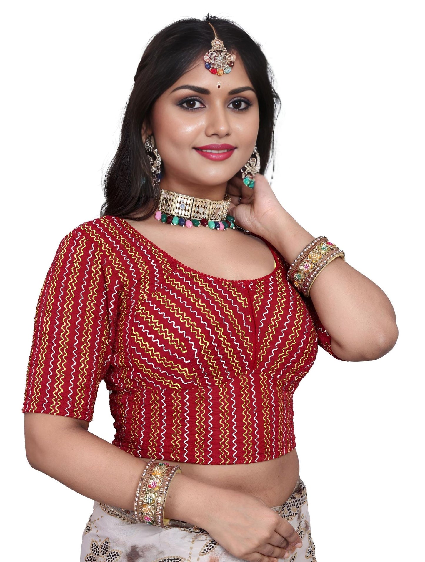 PU Fashion Designer Stretchable Embroidery Blouse for Saree & Lehenga