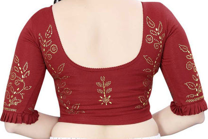 PU Fashion Stretchable Lycra Readymade Blouse with Frill & Swarovski Work