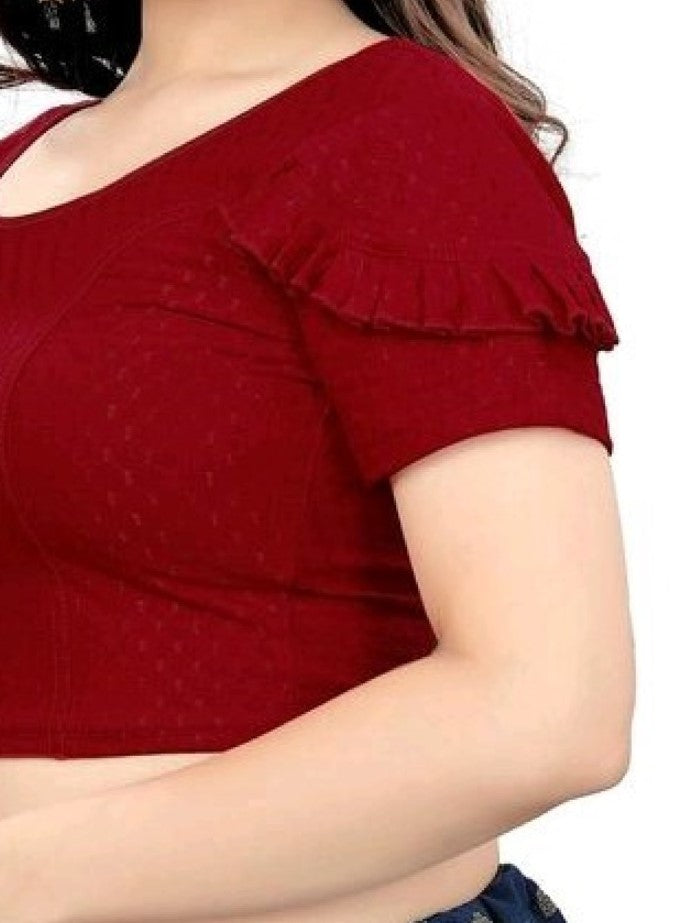 PU Fashion Fancy Frill Sleeve Blouse – Stylish Stretchable Readymade Saree Blouse