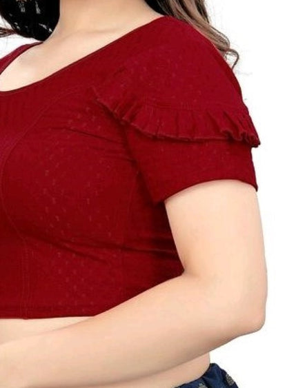 PU Fashion Fancy Frill Sleeve Blouse – Stylish Stretchable Readymade Saree Blouse